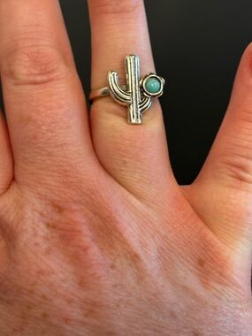 NEW Cactus Plated Silver Ring with Faux Turquoise